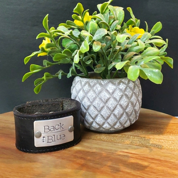 Back the Blue Leather Bracelet made by Mother Cuffers. - Picture 2 of 5